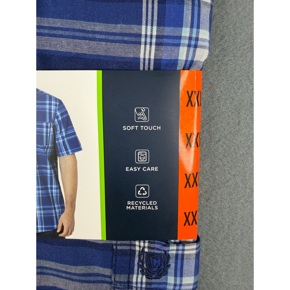Chaps Easy Care Shirt Mens XXL Blue Plaid Short Sleeve Classic Fit Button Down - Picture 6 of 6